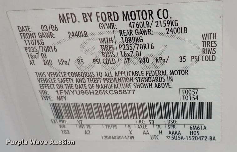 image for item DL7625 2006 Ford Escape  SUV