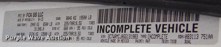 image for item DM1356 2016 Dodge Ram 5500HD  truck cab and chassis