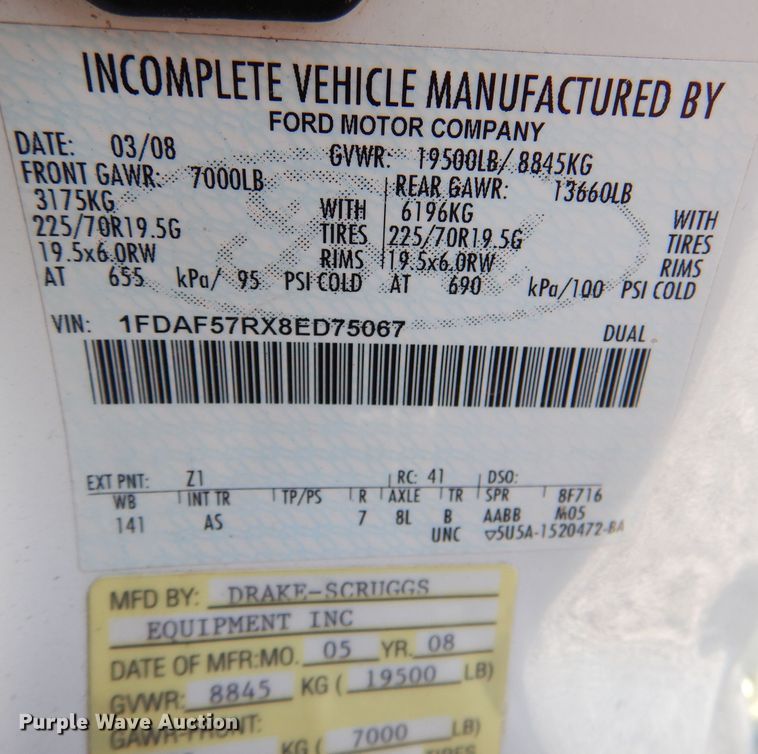 image for item DM1455 2008 Ford F550 Super Duty XL  utility / service truck