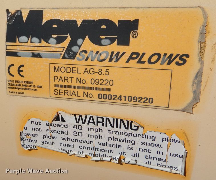 image for item DM1458 Meyer AG-8.5  102" W snow plow