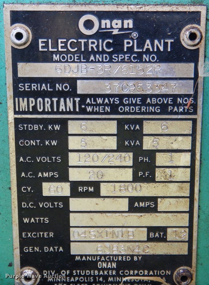 image for item DM3969 Onan 6DJB-3R/6152R  generator
