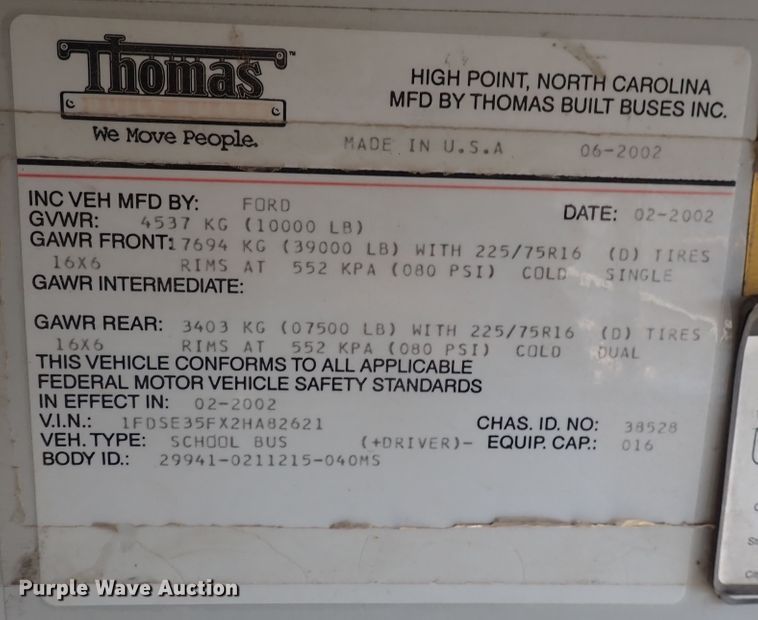 image for item DN1941 2002 Ford Econoline E350 Super Duty  school bus