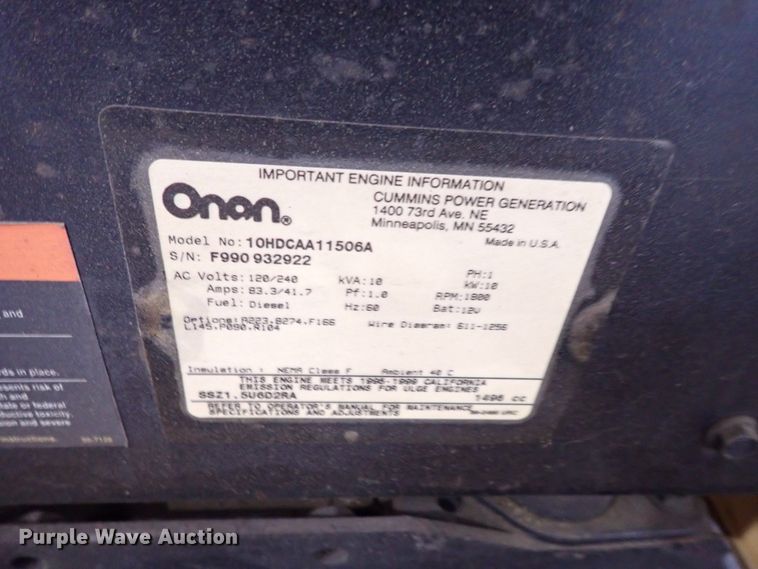 image for item EV9931 Onan Quiet Diesel 10000  generator