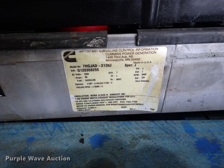 image for item EV9932 Onan QG7000 EFI  generator