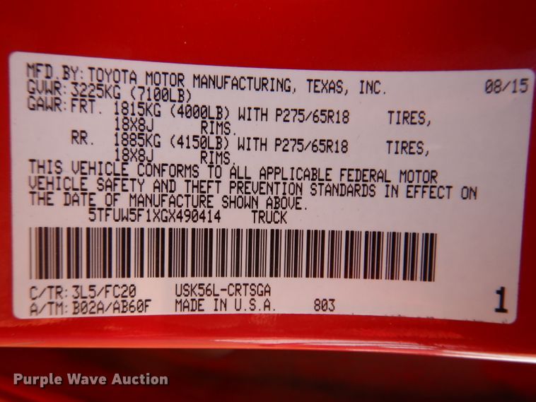 image for item IN9857 2016 Toyota Tundra  Double Cab pickup truck