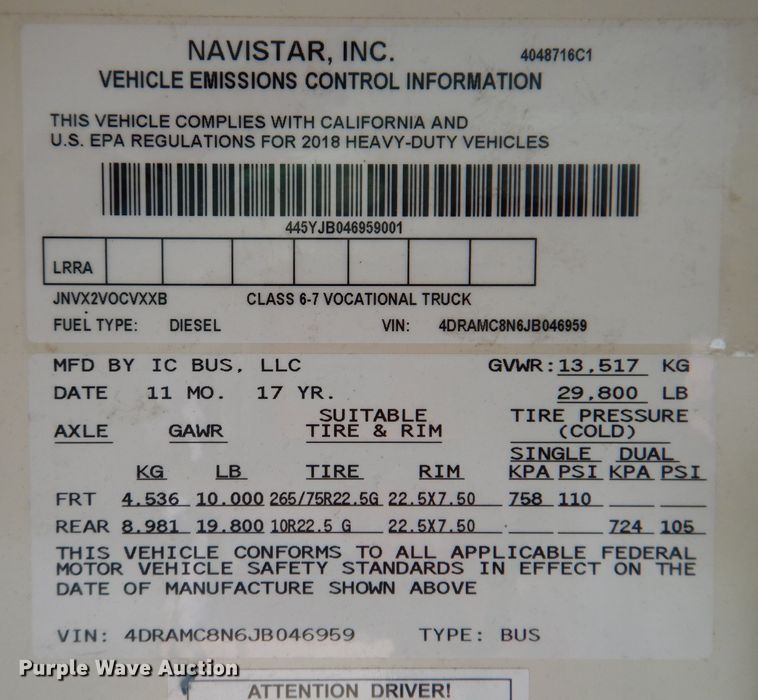 image for item IN9859 2018 International 3000  school bus