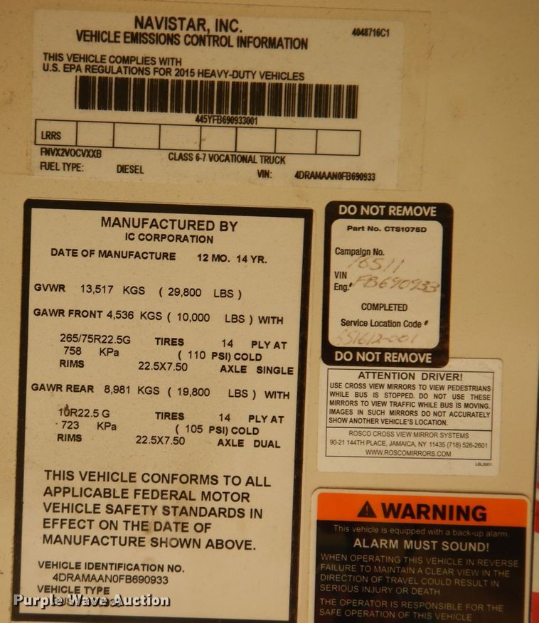 image for item IN9860 2015 International 3000  school bus