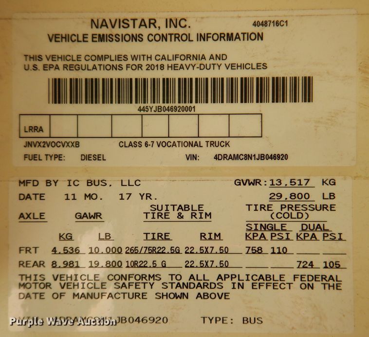 image for item IN9861 2018 International 3000  school bus