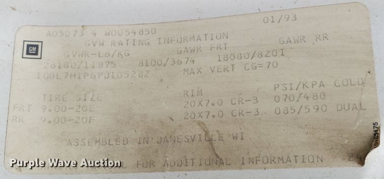 image for item IX9968 1993 Chevrolet Kodiak  propane truck