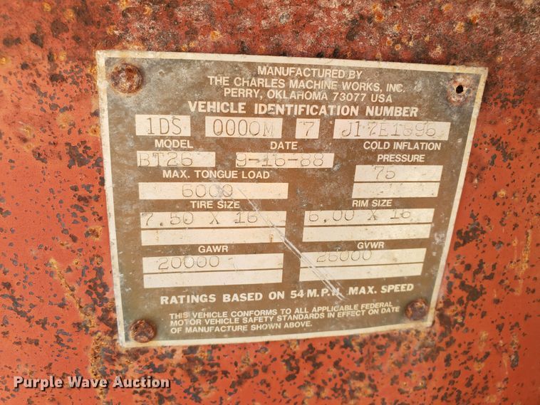 image for item IX9977 1988 Ditch Witch BT26  equipment trailer