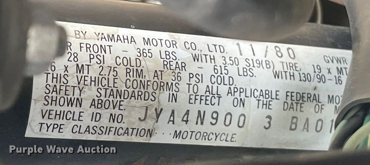 image for item JQ9734 1981 Yamaha 650  motorcycle