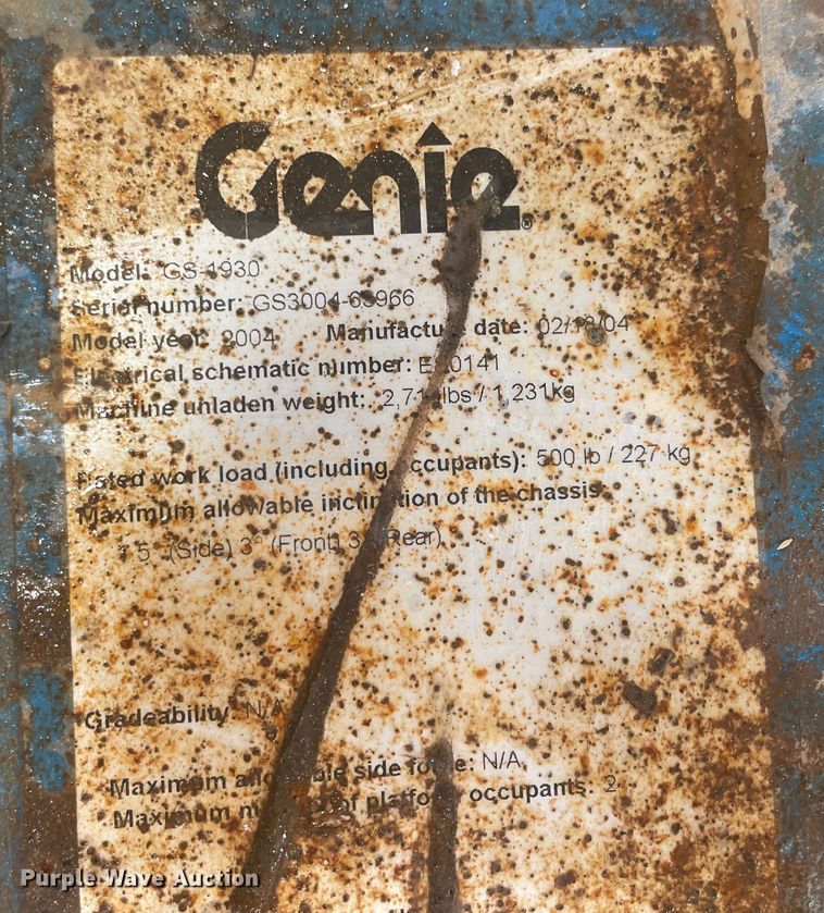 image for item JQ9743 2004 Genie GS-1930  scissor lift