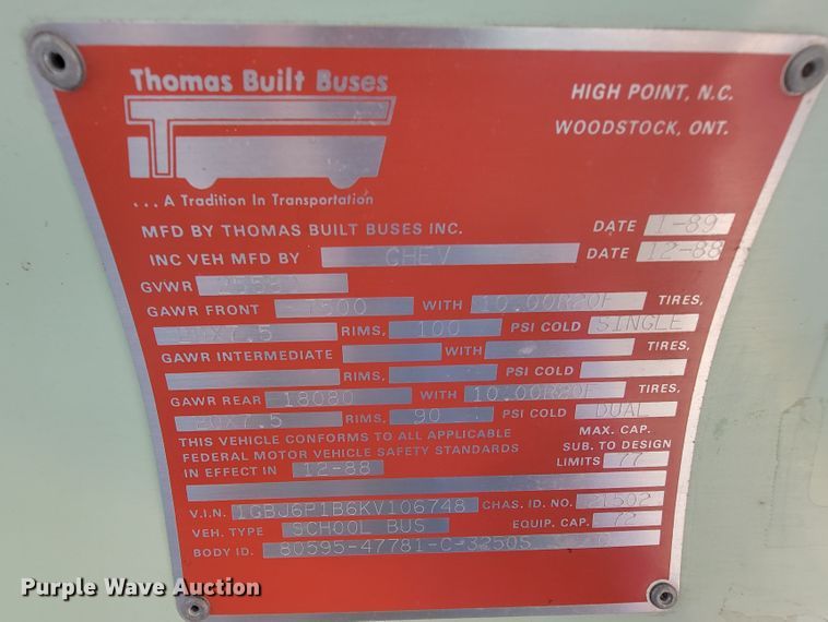 image for item KD9484 1989 Chevrolet B6P042  school bus