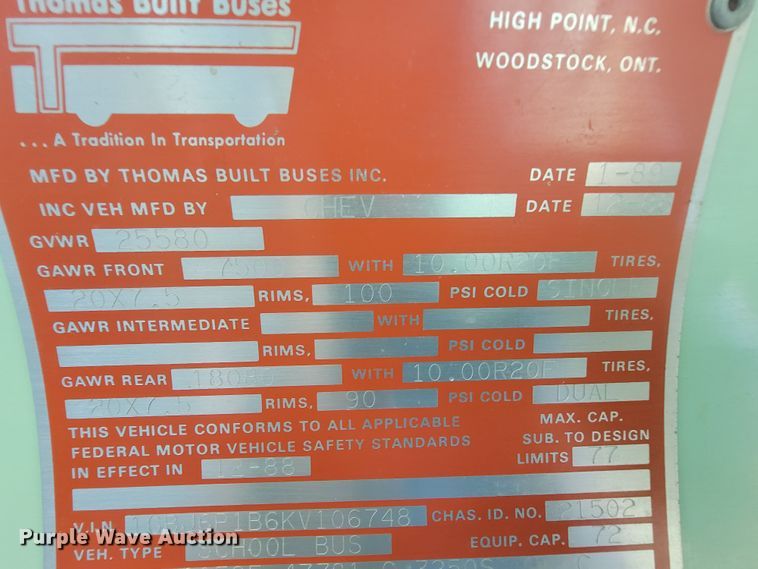 image for item KD9484 1989 Chevrolet B6P042  school bus