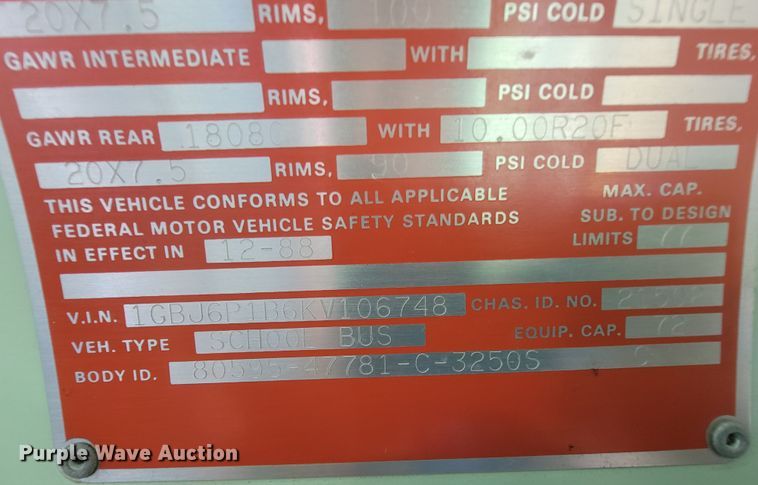 image for item KD9484 1989 Chevrolet B6P042  school bus