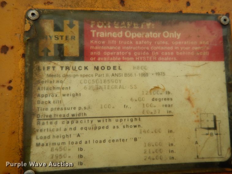 image for item KI9685 1978 Hyster H80C  forklift