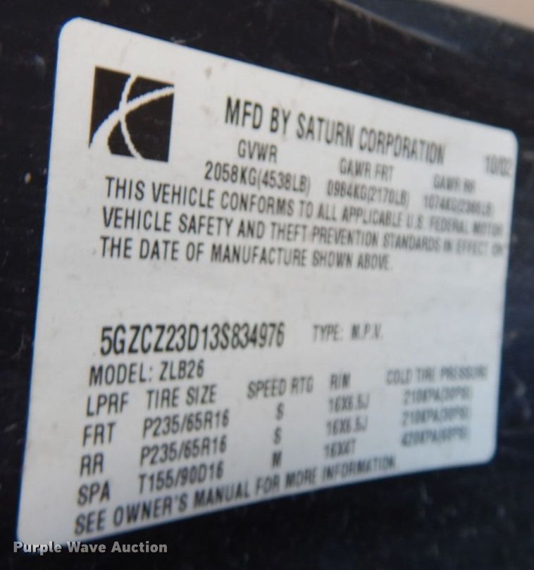 image for item KK9117 2003 Saturn Vue  SUV