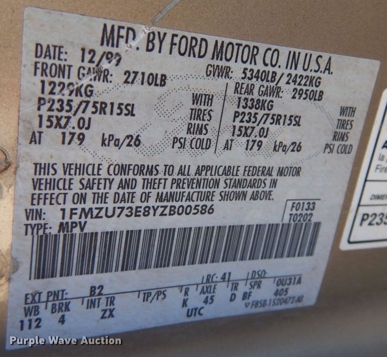 image for item KK9118 2000 Ford Explorer XLT  SUV