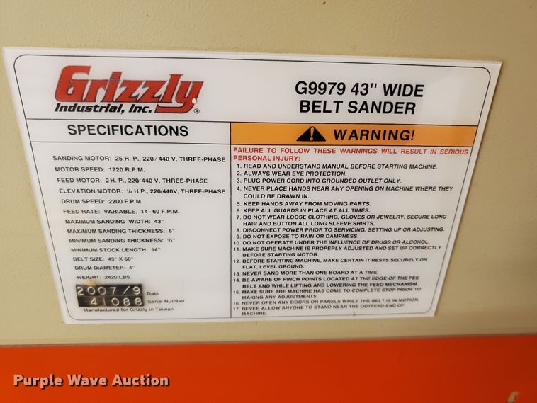 image for item KK9415 2007 Grizzly G9979  sander