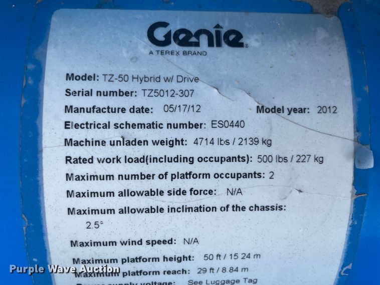 image for item KK9451 2012 Genie TZ-50  boom lift