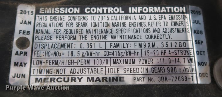 image for item KQ9770 2015 Mercury F20ML 1F20211EK  boat engine