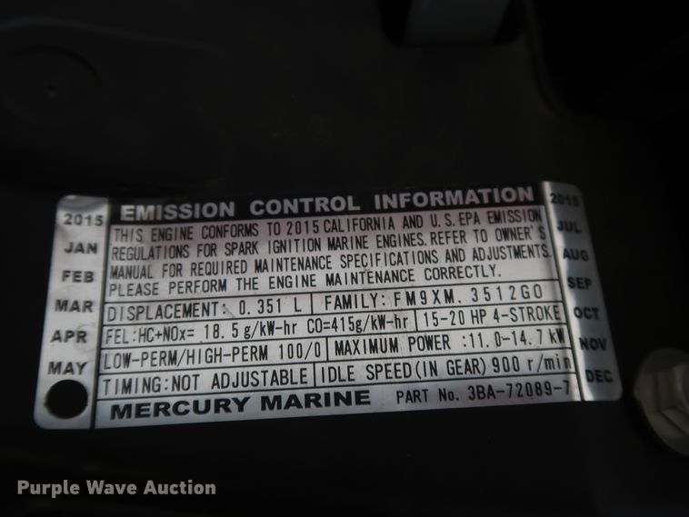 image for item KQ9771 2015 Mercury F20ML 1F20211EK  boat engine