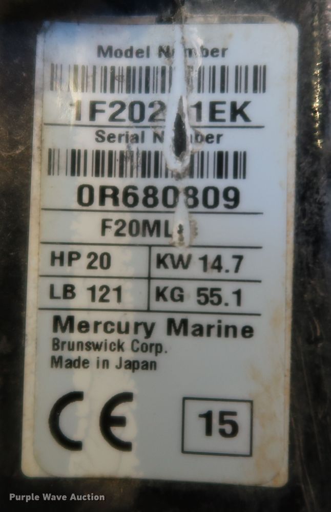 image for item KQ9771 2015 Mercury F20ML 1F20211EK  boat engine
