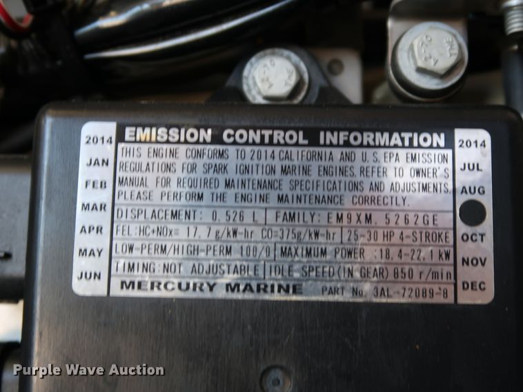 image for item KQ9772 2015 Mercury F25MH 1A25203EK  boat engine