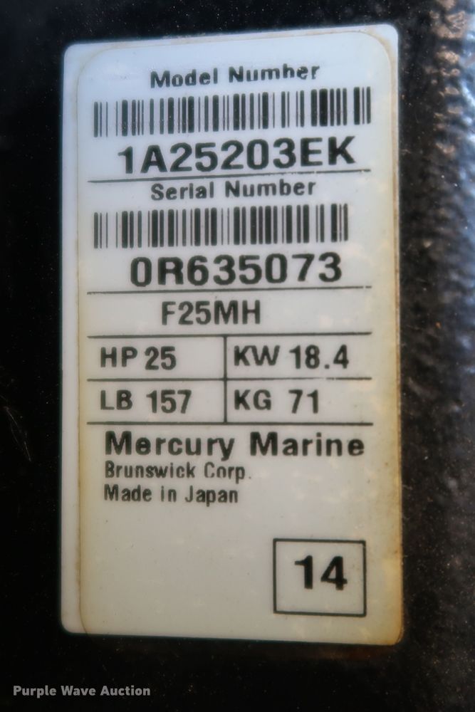 image for item KQ9772 2015 Mercury F25MH 1A25203EK  boat engine