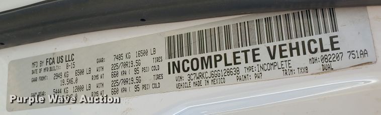 image for item KY9170 2016 Dodge Ram 4500HD  truck cab and chassis