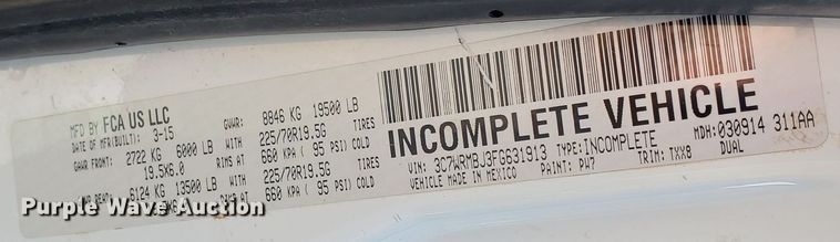 image for item KY9171 2015 Dodge Ram 5500HD  truck cab and chassis