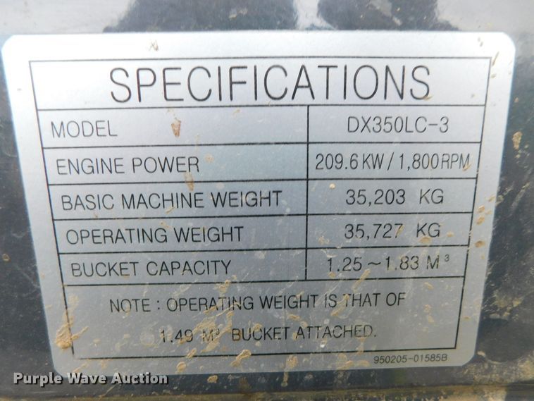 image for item DK8662 2013 Doosan DX350LC-3  excavator