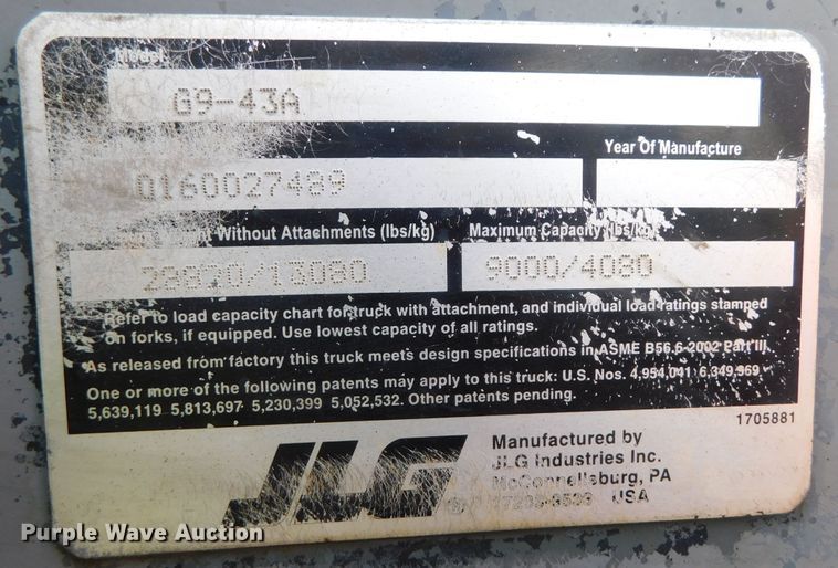 image for item DK8663 2007 JLG G9-43A  telehandler