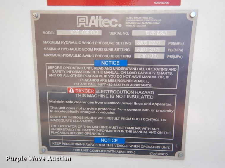 image for item DM1462 2018 Altec AC28-103B O/D  crane