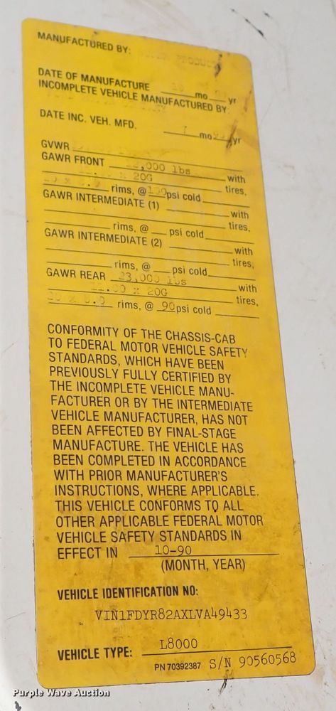 image for item DM5014 1990 Ford LN8000  sewer jetter truck