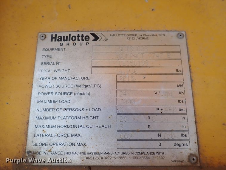 image for item DN2006 Haulotte 2747E  scissor lift