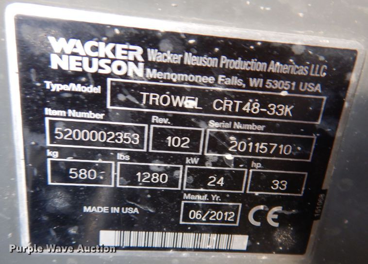 image for item IN9882 2012 Wacker Neuson CRT48-33K  power trowel