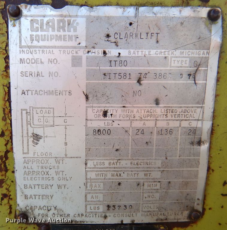 image for item IN9883 1978 Clark IT80  forklift