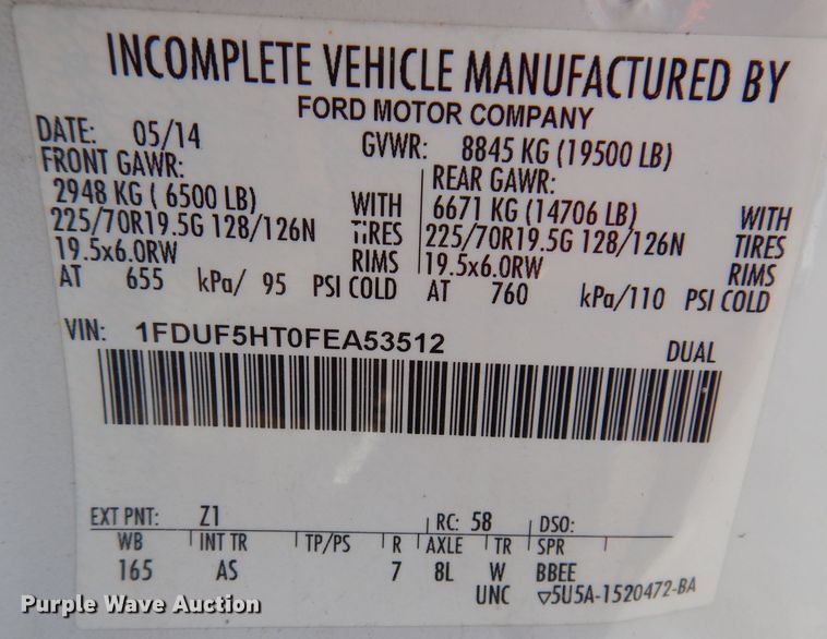 image for item IN9889 2015 Ford F550 Super Duty XL  truck cab and chassis