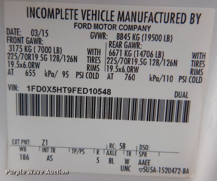 image for item IN9891 2015 Ford F550 Super Duty XL  truck cab and chassis