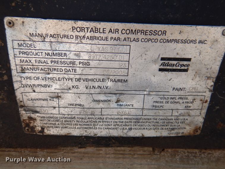 image for item IN9903 Atlas Copco XAS 97  air compressor
