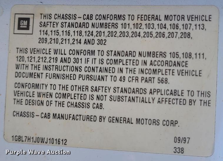 image for item IU9331 1998 Chevrolet C7500  flatbed truck