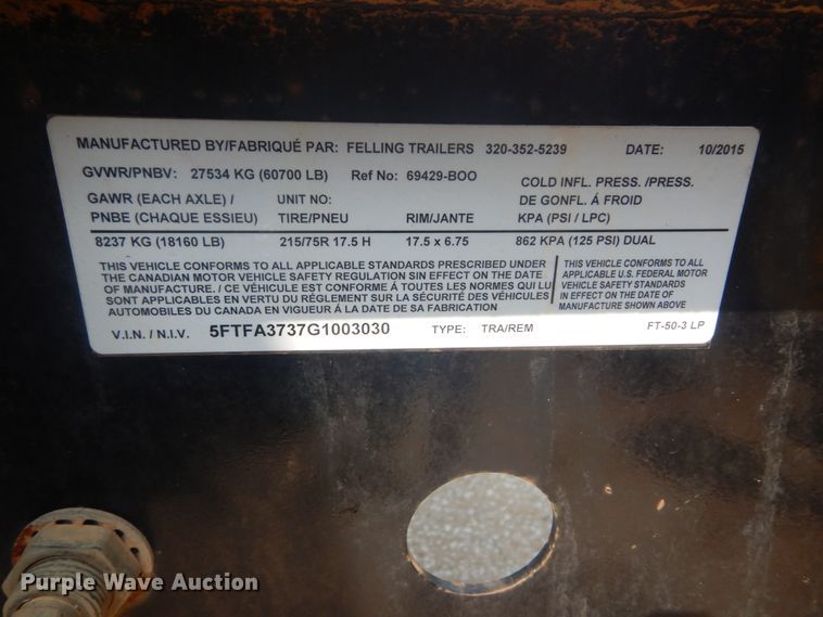 image for item JI9499 2016 Felling FT-50-3LP  equipment trailer