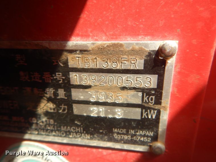 image for item JI9501 2012 Takeuchi TB138FR  mini excavator