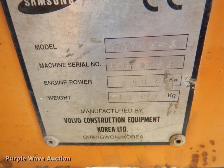 image for item KW9788 2007 Samsung SE170 W-3  wheeled excavator