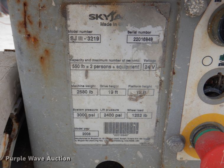 image for item KW9789 2008 Skyjack SJIII 3219  scissor lift