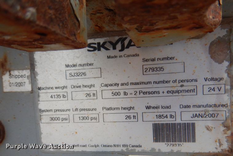 image for item KW9790 2007 Skyjack SJIII 3226  scissor lift