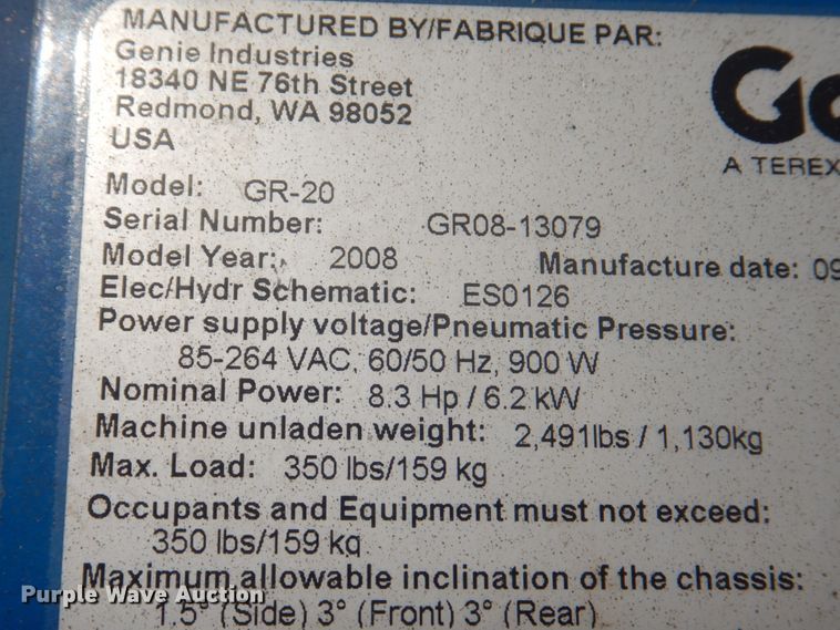 image for item KW9795 2008 Genie GR-20  vertical lift