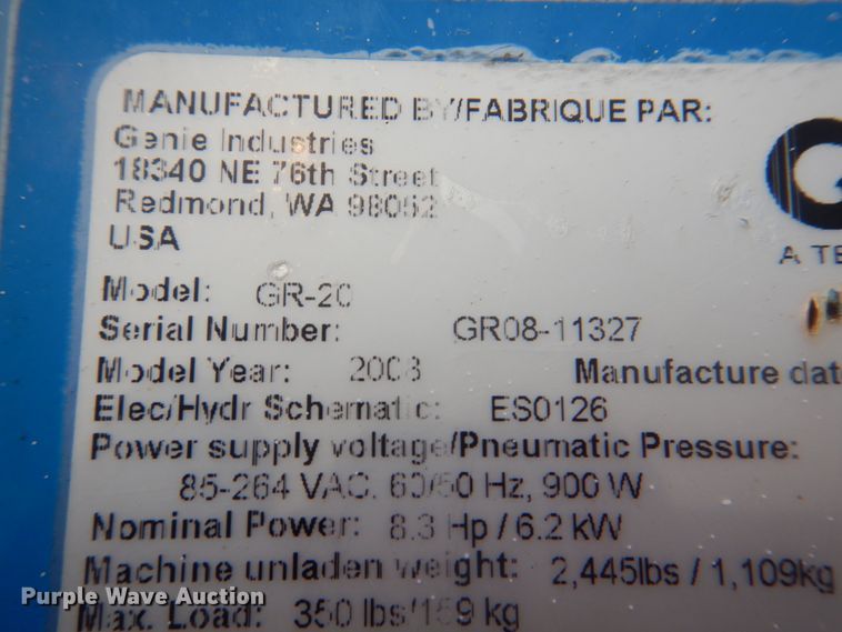 image for item KW9796 2008 Genie GR-20  vertical lift