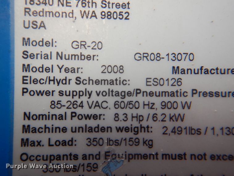 image for item KW9797 2008 Genie GR-20  vertical lift